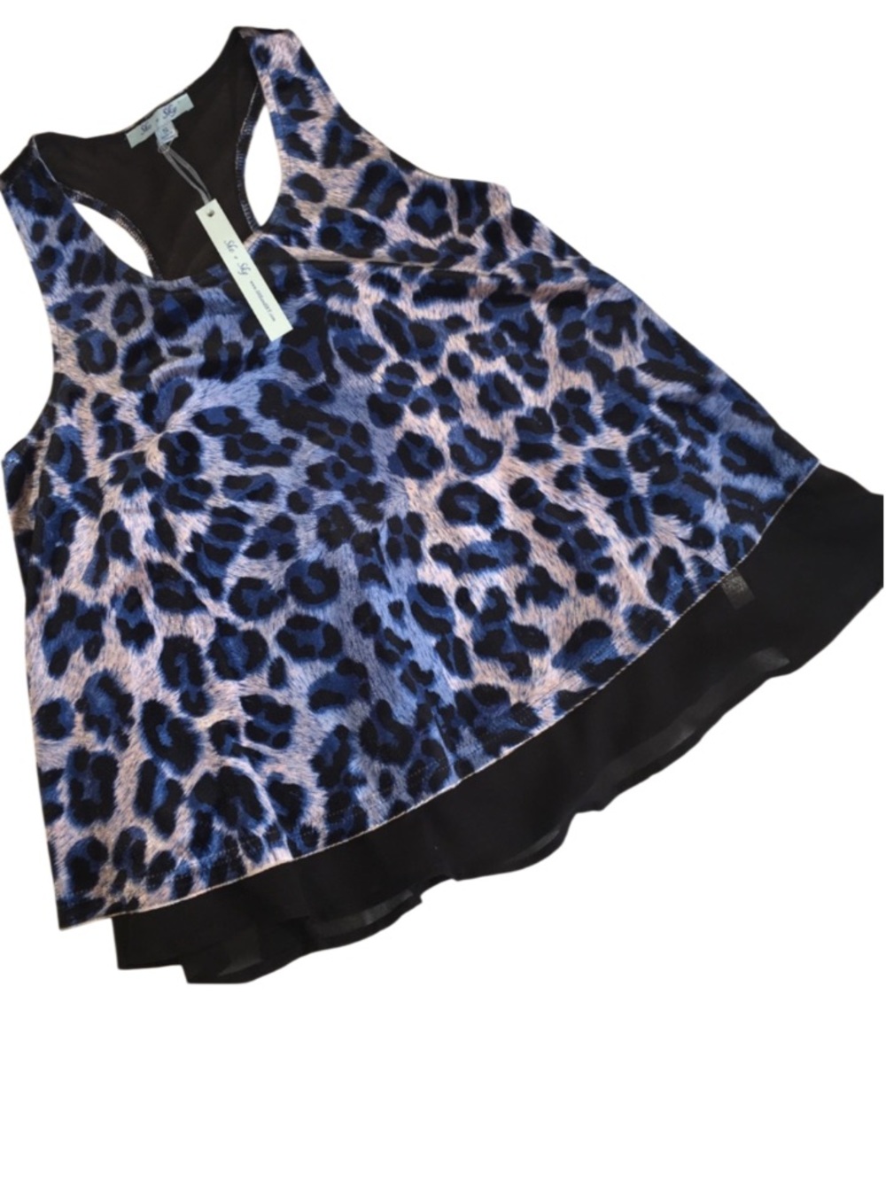 🔴 $5 $10 $15 SALE 🔴 NEW! She + Sky Blue Leopard Racerback Tank Top